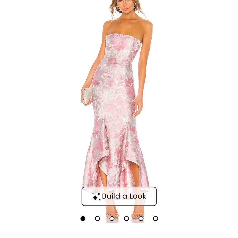 Lovers + Friends Pink and Silver Strapless Gown